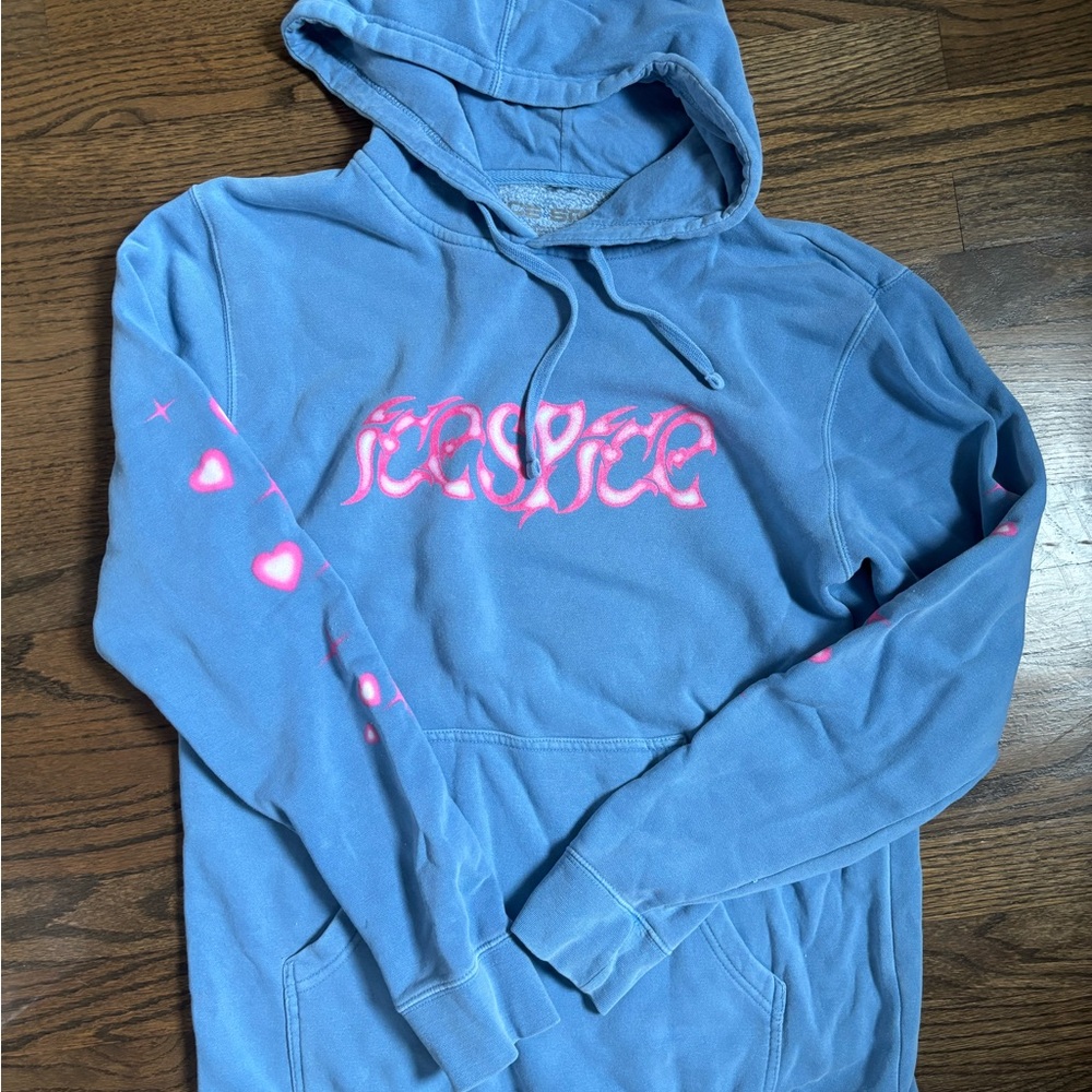 Ice Spice Doja Cat Scarlet Tour Merch Blue Hoodie with Pink Graphic